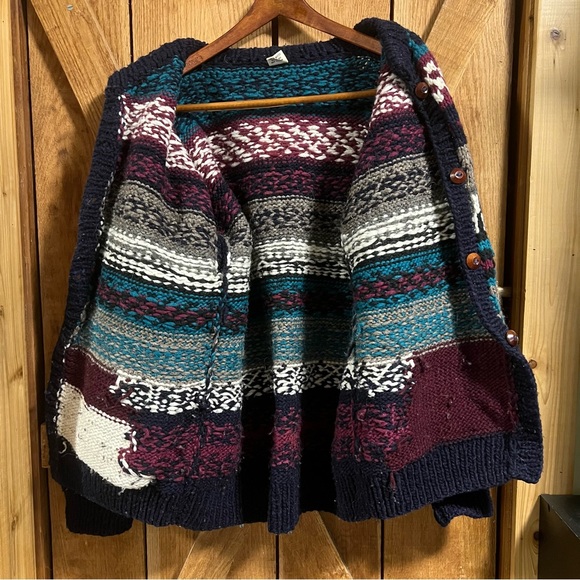 🐑Inca Trail Wool Chunky Knit Sweater Grey Purple Teal Unisex One Size Equador - Picture 8 of 8